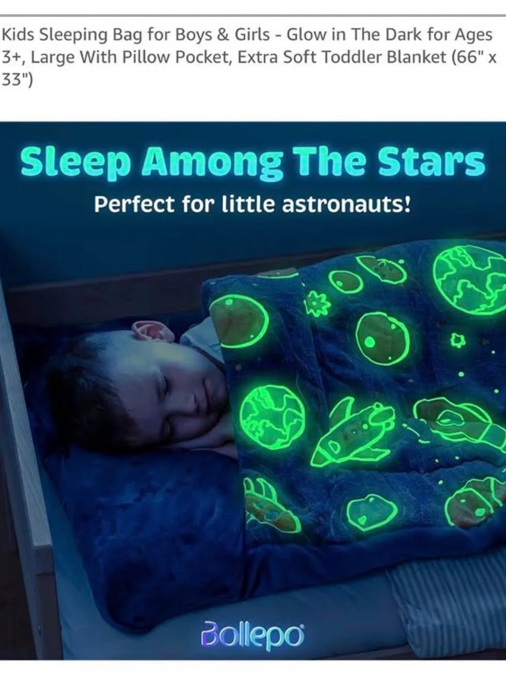 bolle Kids Space-Themed Sleeping Bag in Navy with Orange & Teal Accents